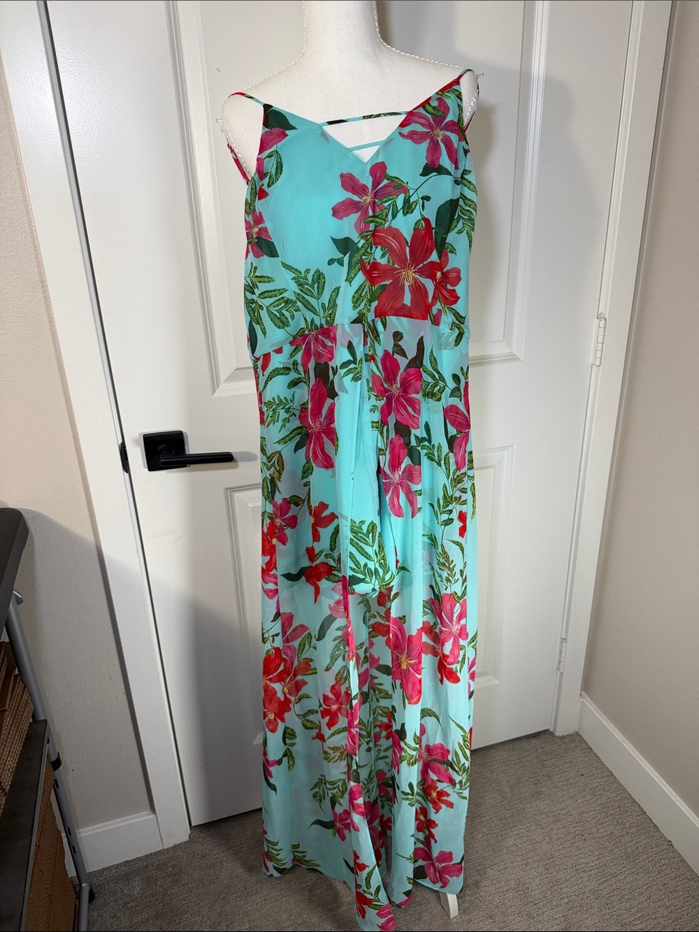 Aqua Floral Maxi Slip Dress with shorts and Pink Blooms